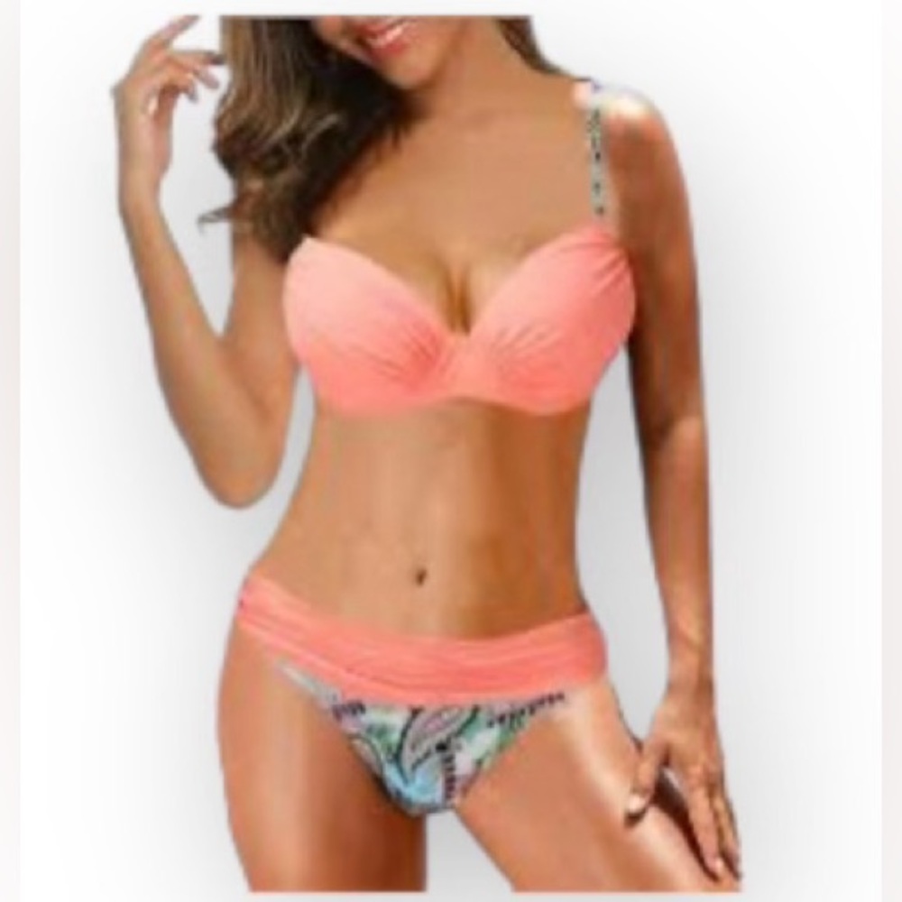 AODONG High Waisted Two Piece Swimsuit  w/Push Up NWT